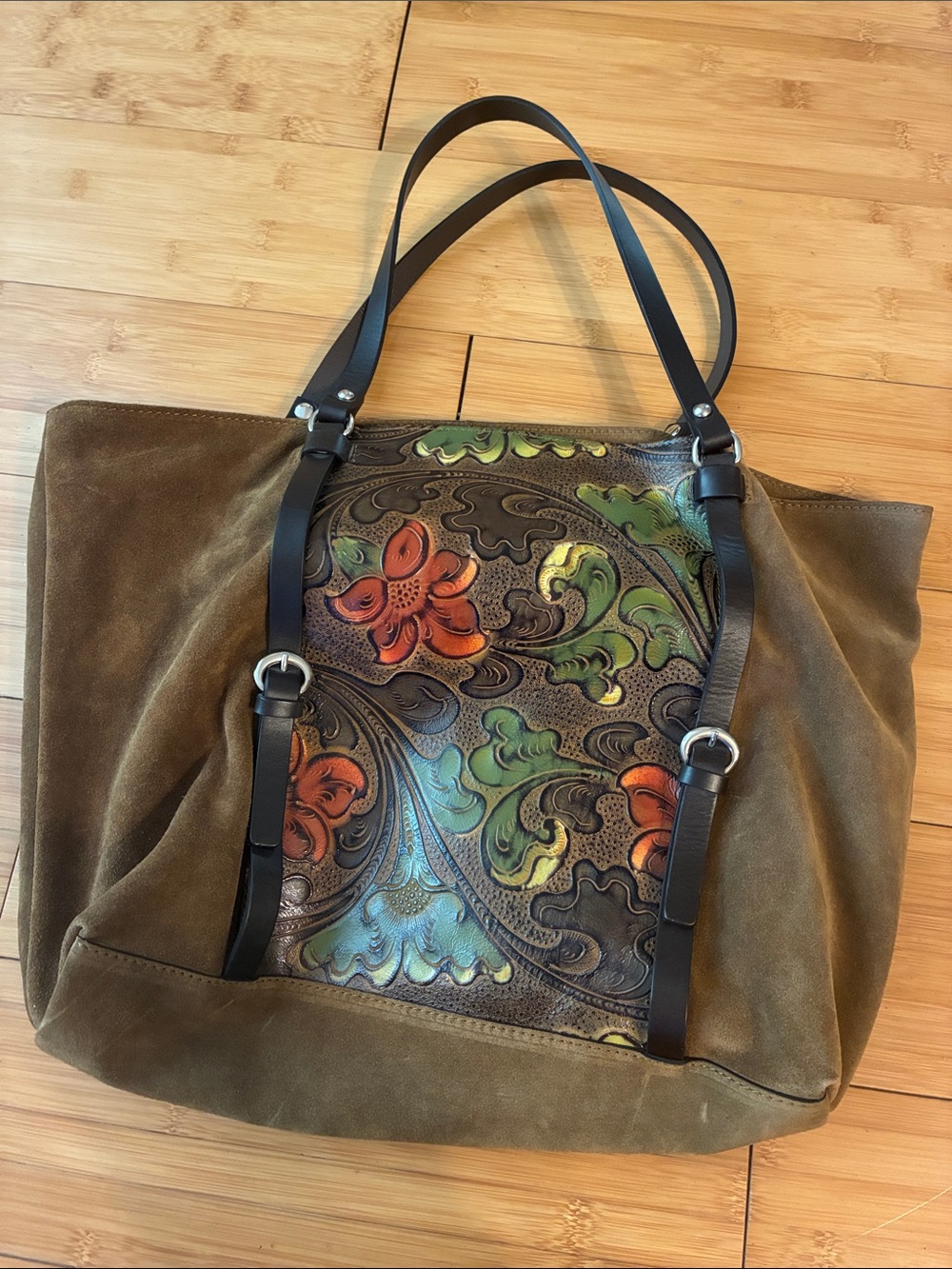 The J. Peterman Company by Claudia Hand-Painted Floral Leather Panel Western
